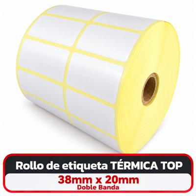 Rollo de etiqueta termica 38mm x 20mm x 2000 Doble Banda - Buje 40